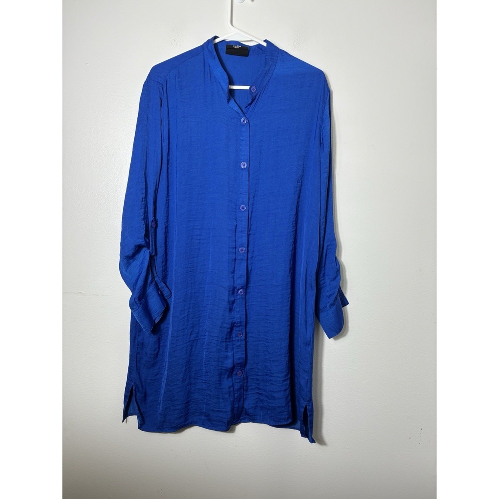 Summersalt Button Up Swim Cover Sz M Royal Blue Roll Tab Sleeves Beach Resort